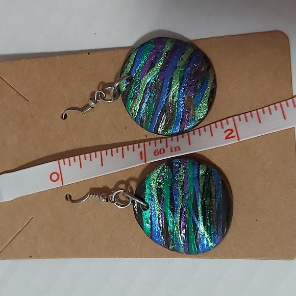 Sparkle multi-color wooden earrings. See photos for measurements. - Picture 4 of 5